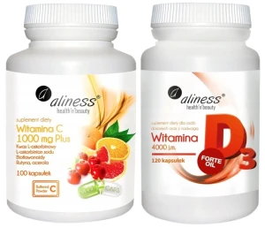 Witamina C 1000 mg Plus Bioflawonoidy + Witamina D3 FORTE oil 4000 j.m. 120 kapsułek, Aliness