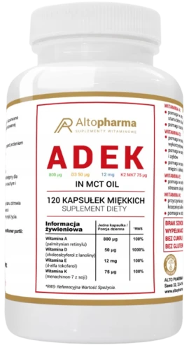 ADEK FORTE A,D3,E,K2 MK-7 in MCT 120 kapsułek miękkich, AltoPharma