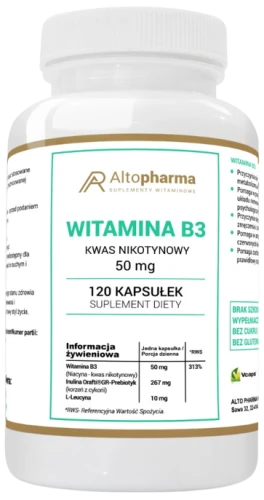 Witamina B3 50mg Niacyna (PP) 120 kapsułek, AltoPharma