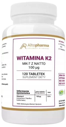 Witamina K2 MK-7 100µg z NATTO 120 tabletek, AltoPharma