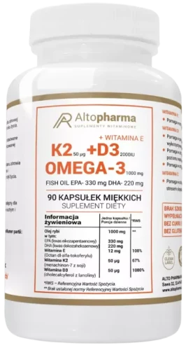 Witamina K2 MK-7 50µg + D3 2000IU + Omega 90 kapsułek miękkich, AltoPharma