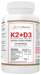 WITAMINA K2 VitaMK7 200μg + D3 4000IU PREBIOTYK VEGAŃSKA 120 kapsułek vege, AltoPharma