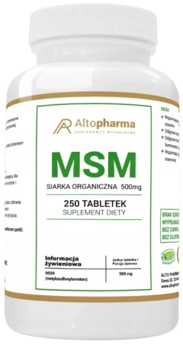 MSM 500mg Siarka Organiczna 250 Tabletek, AltoPharma
