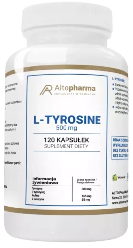 L-Tyrosine Forte 500mg + L-Leucyna + Prebiotyk 120 kapsułek, AltoPharma
