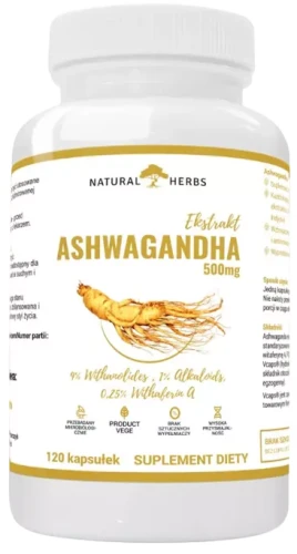 Ashwagandha Ekstrakt 500mg 9% WITANOLIDÓW Żeń Szeń Indyjski 120 kapsułek, AltoPharma