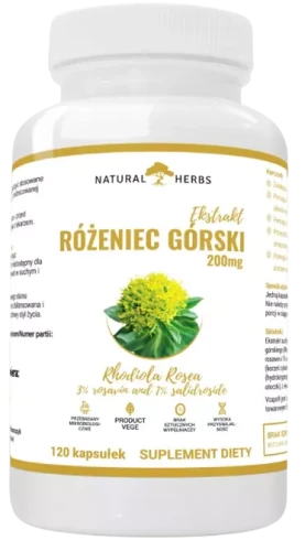 Standaryzowany Różeniec Górski Ekstrakt 20:1 200mg 3% Rosawin i 1% Salidrozydów 120 kapsułek, AltoPharma
