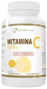 Progress Labs Witamina C 1000mg 120 kapsułek - Odporność Skóra Naczynia Krwionośne