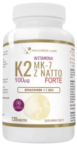 Progress Labs Witamina K2 MK-7 100µg z NATTO 120 tabletek - Naczynia Krwionośne Krążenie Serce Kości