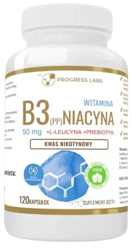 Witamina B3 50mg Niacyna (PP) 120 kapsułek, Progress Labs