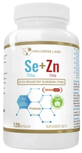 Progress Labs Selen 200µg + Cynk 15mg + Prebiotyki 120 kapsułek - Skóra Włosy Paznokcie Tarczyca Odporność