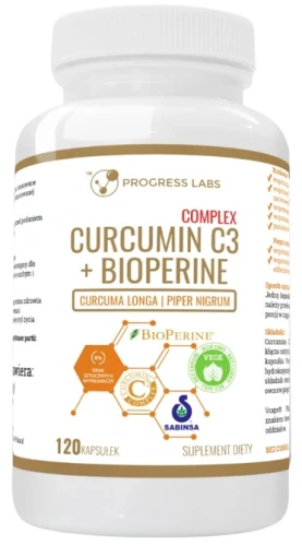 Curcumin C3 Complex 500mg Bioperine 10mg 120 kapsułek, Progress Labs