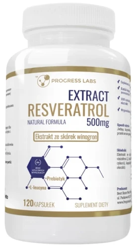 Resveratrol Extract 500mg Ekstrakt ze skórek winogron 120 Kapsułek, Progress Labs
