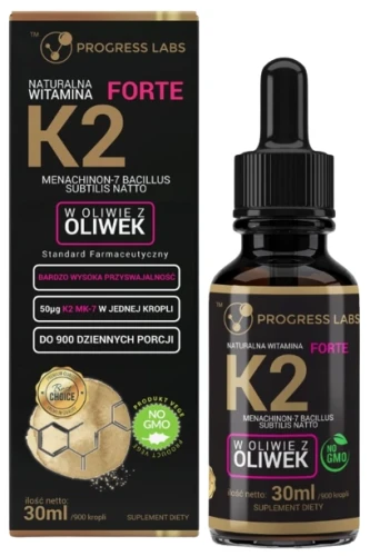 Naturalna Witamina K2 MK-7 50µgFORTE w kroplach 30 ml, Progress Labs
