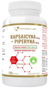 Progress Labs Kaspaicyna 10mg + Piperyna 10mg 120 kapsułek - Odchudzanie Spalacz Tłuszczu