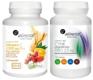 Zestaw Witamina C 1000 mg Plus Bioflawonoidy + Cynk Organiczny TRIO 15mg, Aliness