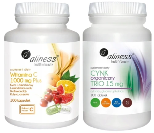 Zestaw Witamina C 1000 mg Plus Bioflawonoidy + Cynk Organiczny TRIO 15mg, Aliness