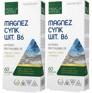 Zestaw 2x Medica Herbs Magnez Cynk Wit. B6 60 kapsułek - Układ Nerwowy Odporność Kości Skóra