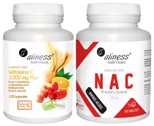 Witamina C 1000 mg Plus Bioflawonoidy + NAC N-Acetyl L-Cysteina 190mg 100 tabletek, Aliness