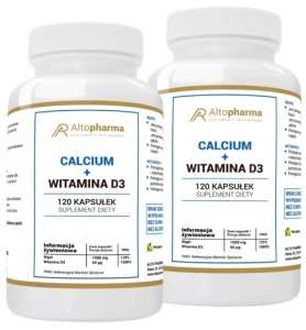 Zestaw 2x AltoPharma Calcium 1000mg + Witamina D3 2000IU 120 kapsułek - Kości Stawy Mięśnie Odporność