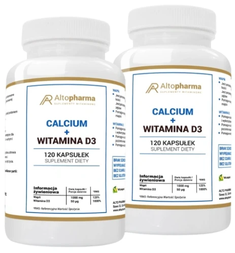 Zestaw 2x Calcium 1000mg + Witamina D3 2000IU 120 kapsułek, AltoPharma