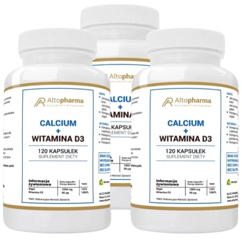 Zestaw 3x Calcium 1000mg + Witamina D3 2000IU 120 kapsułek, AltoPharma