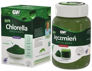 Zestaw Green Ways BIO CHLORELLA Proszek 350g + BIO JĘCZMIEŃ Proszek 300g - Moc Oczyszczenia Organizmu