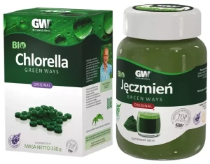 Zestaw Green Ways BIO CHLORELLA Tabletki 330g + BIO JĘCZMIEŃ Proszek 300g - Zdrowe Oczyszczenie