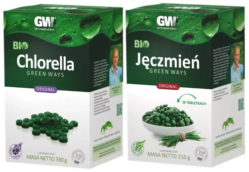 Zestaw BIO CHLORELLA tabletki 330g + BIO JĘCZMIEŃ w tabletkach 210g, Green Ways