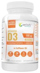 Witamina D3 4000IU 120 kapsułek miękkich, Wish