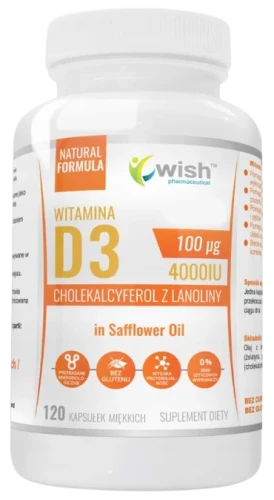 Witamina D3 4000IU 120 kapsułek miękkich, Wish.webp
