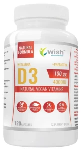 Witamina D3 4000IU 100μg +  PREBIOTYK VEGAŃSKA  120 kapsułek vege, Wish
