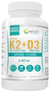Wish K2 MK-7 100µg + D3 2000IU in MCT Oil 120 kapsułek miękkich - Odporność Krążenie Kości Mięśnie