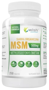 Wish MSM 500mg Siarka Organiczna 250 tabletek - Skóra Kości Stawy Chrząstki Nawilżenie