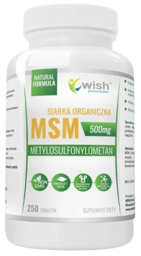 MSM 500mg Siarka Organiczna 250 Tabletek, Wish.webp