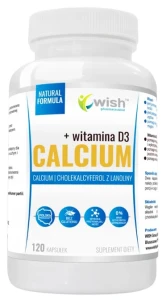 Calcium 1000mg + Witamina D3 2000IU 120 kapsułek, Wish