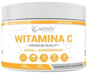 Wish Witamina C w proszku 100% Kwas L-askorbinowy 250g - Odporność Układ Nerwowy Naczynia Krwionośne Skóra