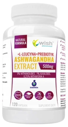 Ashwagandha Ekstrakt 500mg 9% Witanolidów Żeń Szeń Indyjski 120 kapsułek, Wish.webp