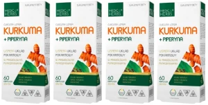 Zestaw 4x Medica Herbs Kurkuma + Piperyna 60 kapsułek - Odporność Trawienie Układ Nerwowy Krążenie Serce