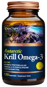 Doctor Life Antarctic Krill Omega-3 - Olej z Kryla 600mg 120 kapsułek - Mózg Wzrok Serce Krążenie Odporność