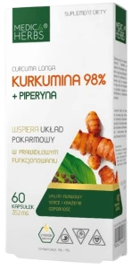 Medica Herbs Kurkumina 98% + Piperyna 60 kapsułek - Układ Pokarmowy Krążenie i Serce