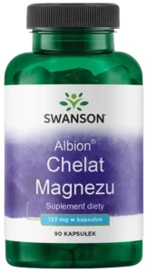 Swanson Albion Chelat Magnezu 133mg 90 kapsułek - Mięśnie Kości Zęby Układ Nerwowy