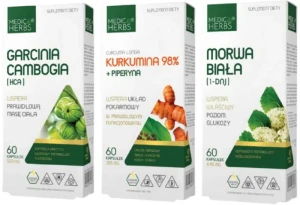 Zestaw Ograniczenie Apetytu - Garcinia Cambogia + Kurkumina Piperyna + Morwa Biała Medica Herbs