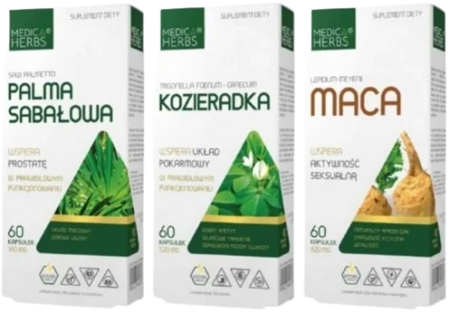 Zdrowie seksualne mężczyzn - Maca + Kozieradka + Palma Sabałowa, Medica Herbs.webp