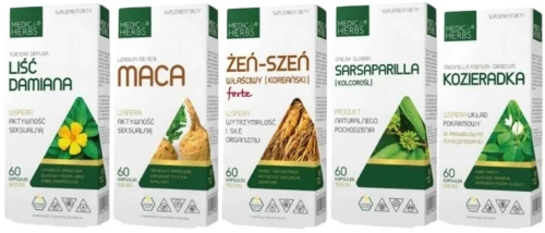 Dla mężczyzn - Sarsaparilla + Maca + Kozieradka + Liść Damiana + Żeń-szeń, Medica Herbs.webp