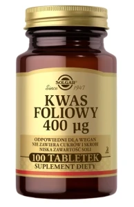 Solgar Kwas foliowy 400 μg 100 tabletek - Produkcja Krwi i Wzrost Tkanek Matczynych w Czasie Ciąży