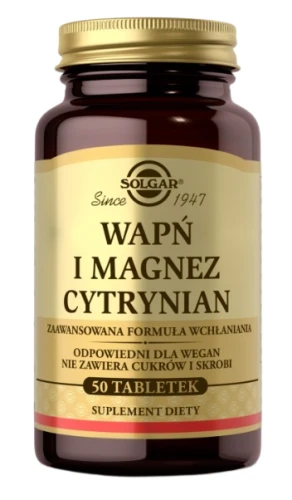 Wapń i Magnez w postaci cytrynianu 50 tabletek, Solgar
