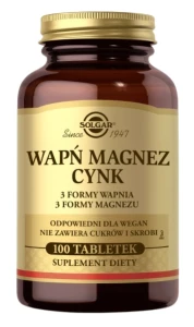 Solgar Wapń Magnez Cynk 100 tabletek - Krzepnięcie Krwi Włosy Skóra Paznokcie
