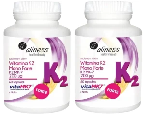 Zestaw 2x - Aliness Witamina K2 MonoFORTE MK-7 200 µg z Natto 60 kapsułek - Krążenie Krzepnięcie Krwi Kości