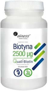 Aliness Biotyna 2500 mcg QualiBiotin® 120 tabletek VEGE - Kondycja Włosów Skóry i Paznokci
