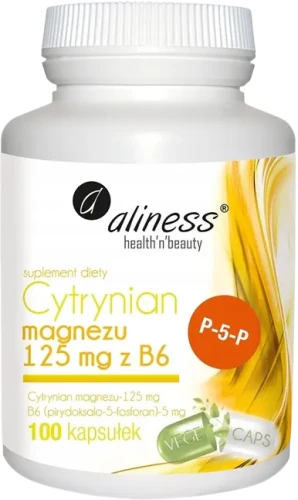 Cytrynian Magnezu 125 mg z B6 (P-5-P) 100 kaps VEGE Aliness